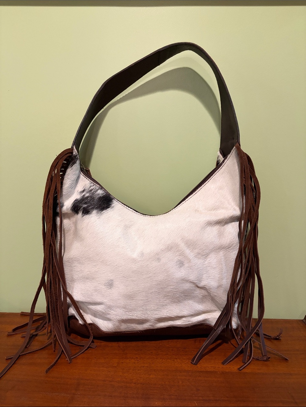 American Darling Cowhide Boho Bag in White and Brown